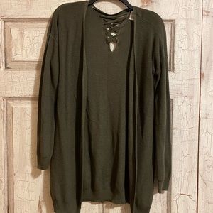 Juniors' olive-green open cardigan